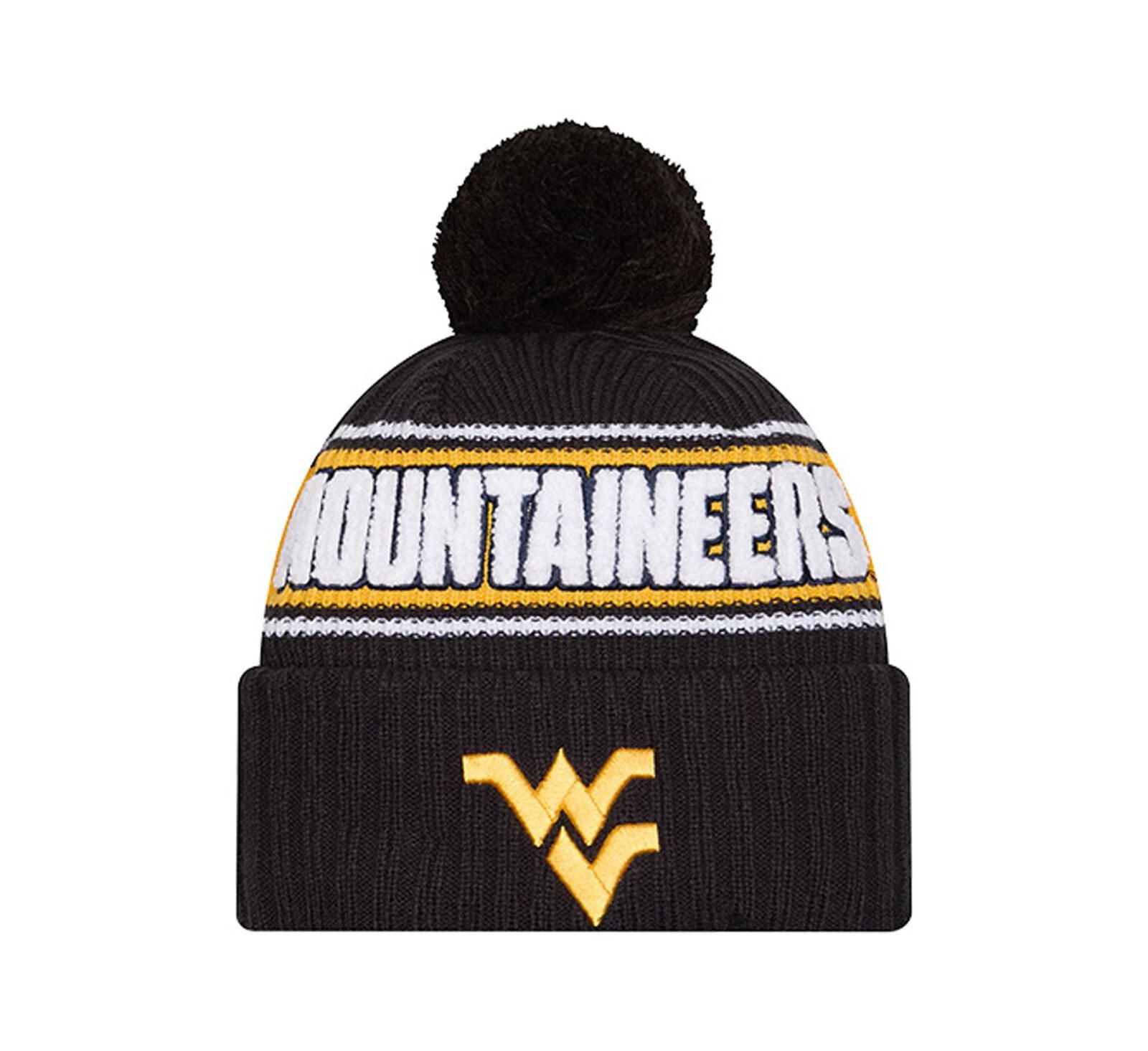 Мужская вязаная шапка New Era Black West Virginia Mountaineers с помпоном