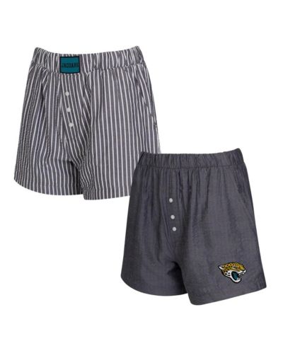 Женский Concepts Sport 2-Pack Charcoal Jacksonville Jaguars Stripes и Solids Boxer Shorts Set
