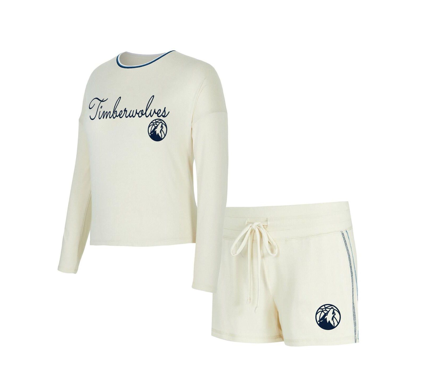 Женский комплект Concepts Sport 2-Piece Cream Minnesota Timberwolves Kaki Hacci Knit из топа с длинным рукавом и шорт