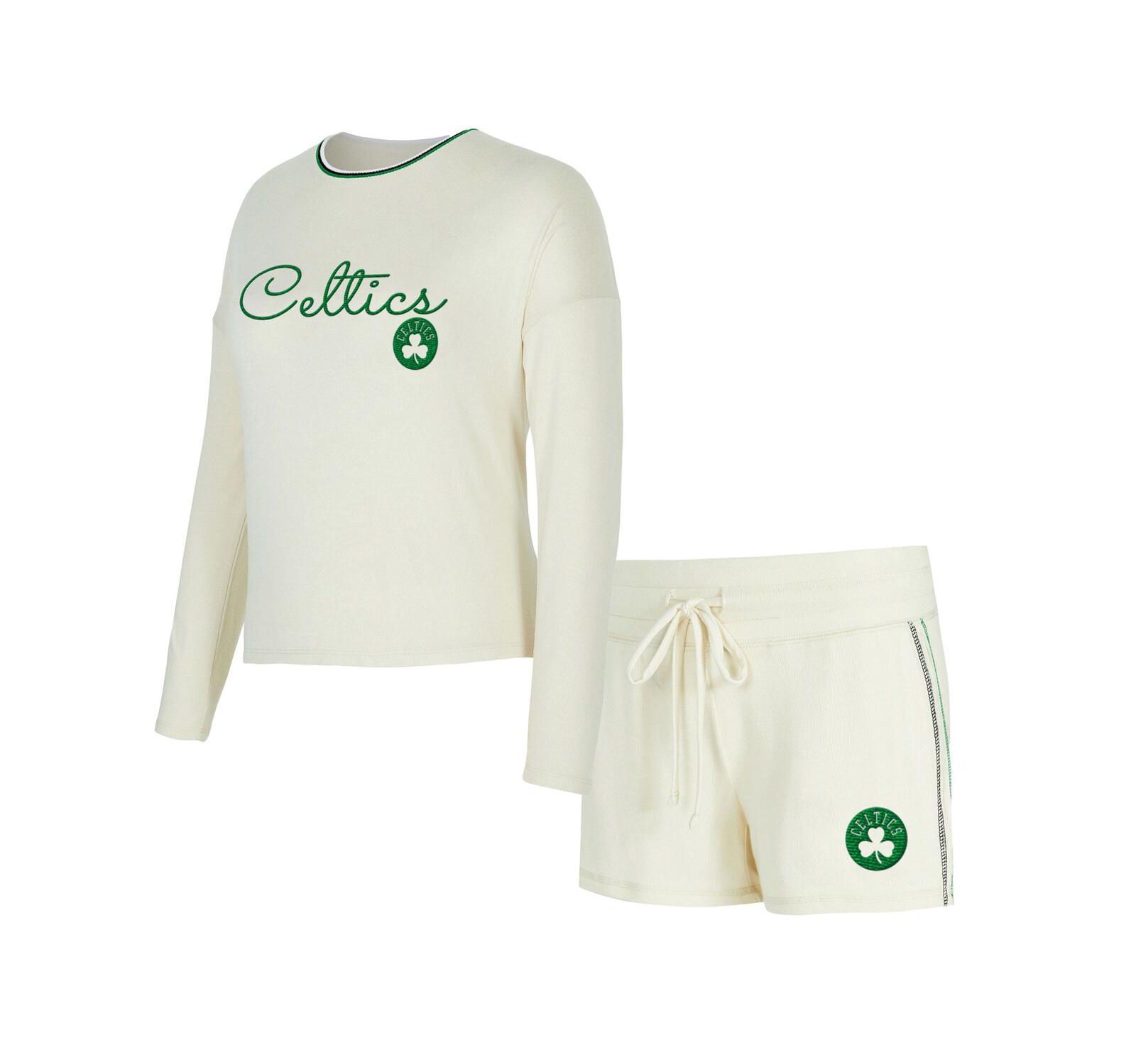 Concepts Sport Women's 2-Piece Cream Boston Celtics Kaki Hacci Knit Long Sleeve Top and Shorts Set