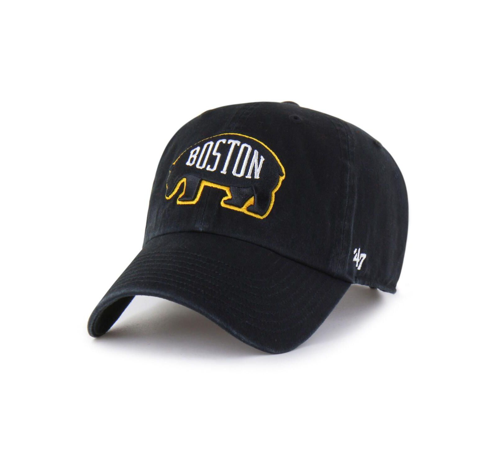 '47 Brand Men's Black Boston Bruins Alternate Logo Clean Up Adjustable Hat
