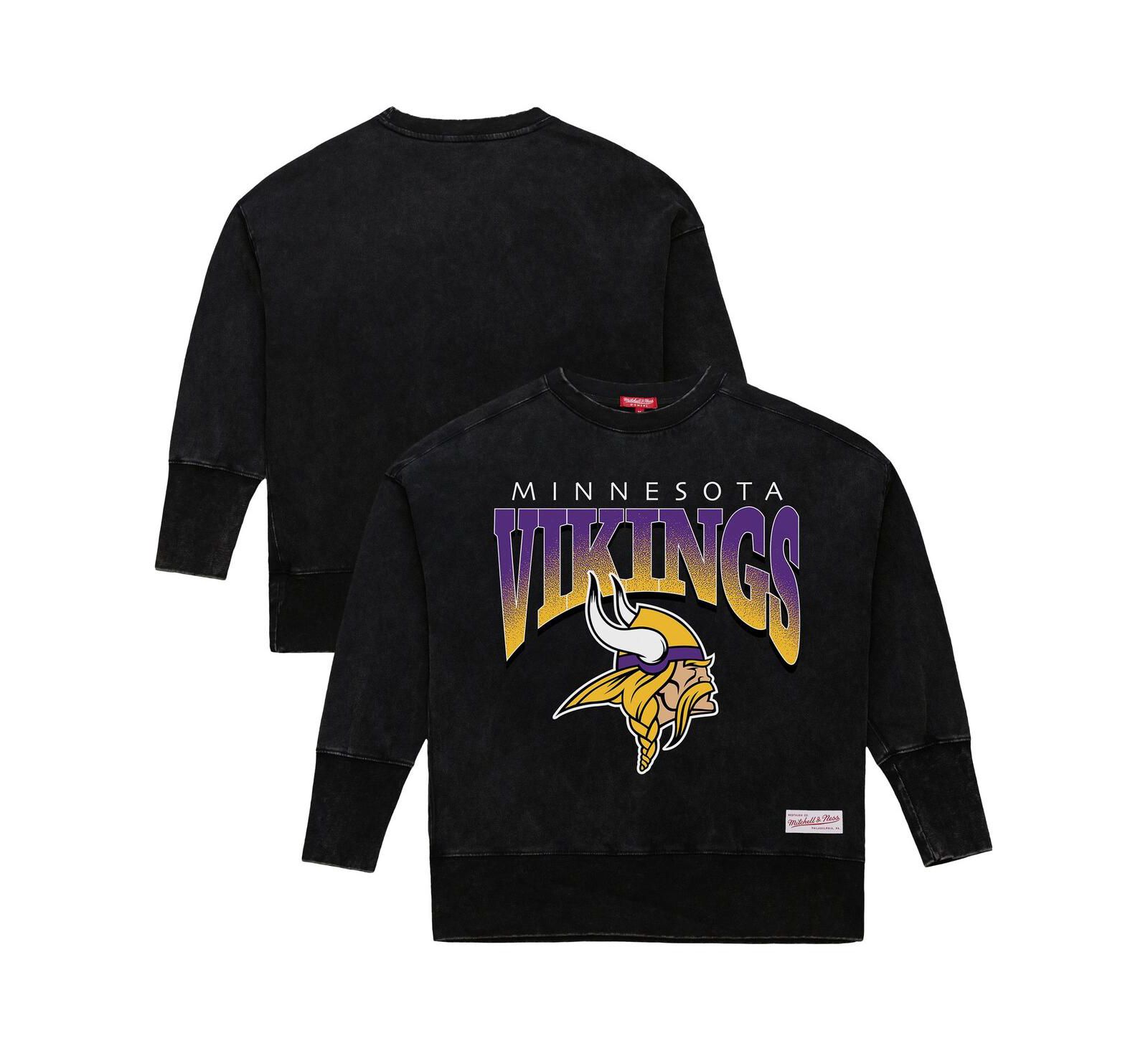 Женская свитшот Mitchell & Ness Black Minnesota Vikings Delineate Mineral Wash Crewneck