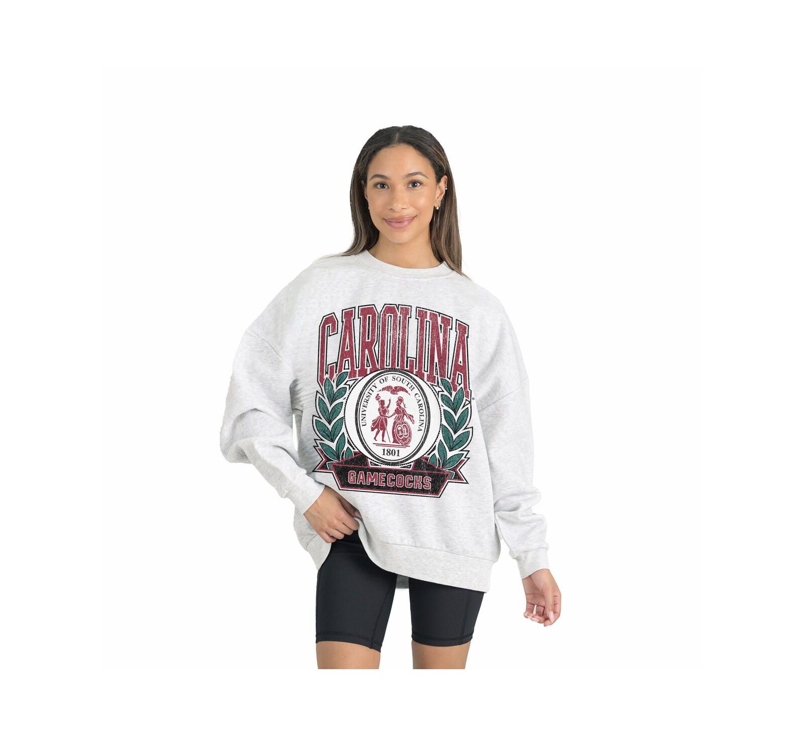 Gameday Couture Women's Gray South Carolina Gamecocks Premium Fleece Drop Shoulder Oversized Pullover Sweatshirt