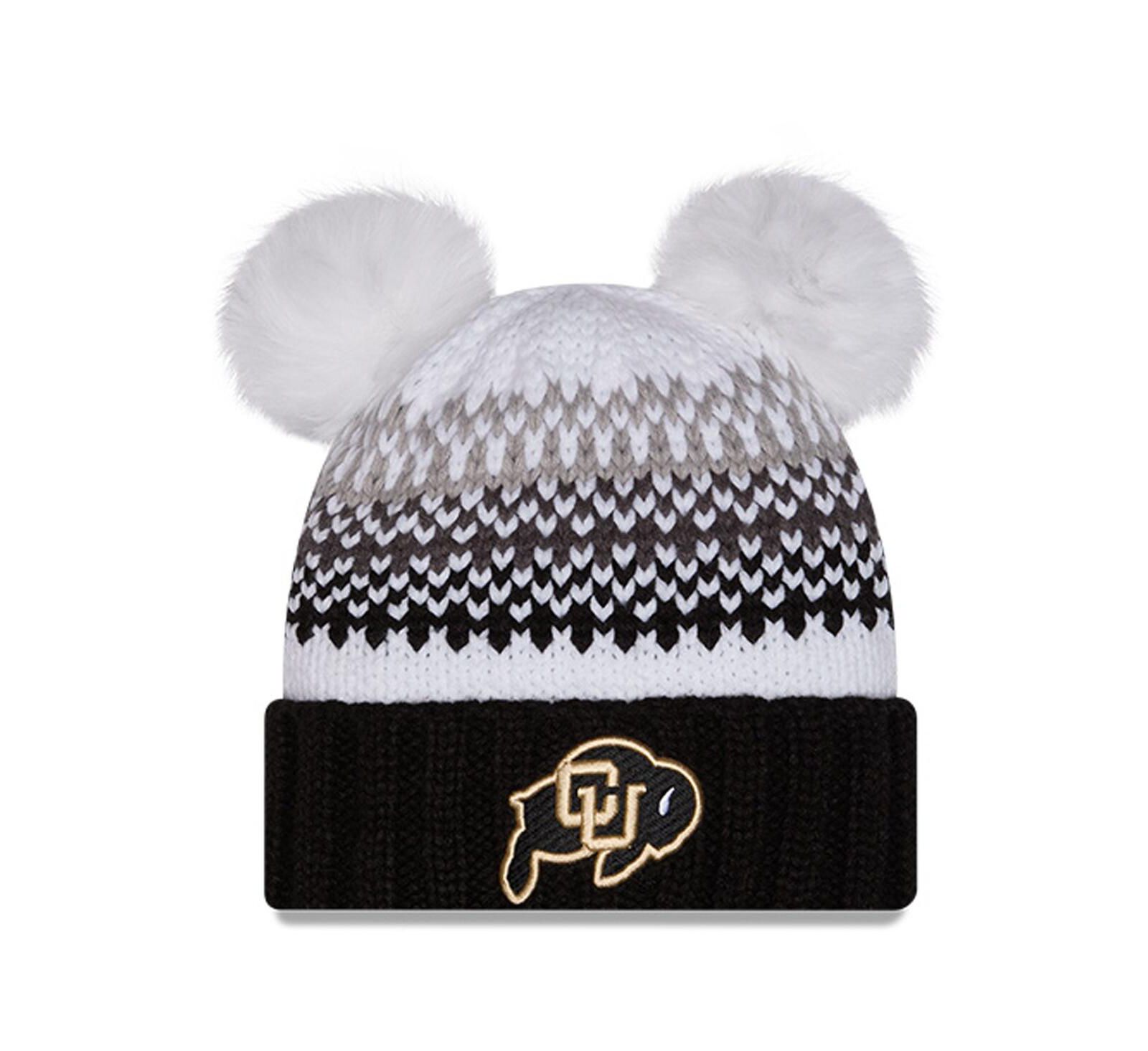 Женская вязаная шапка New Era Colorado Buffaloes Black, Double Pom Print