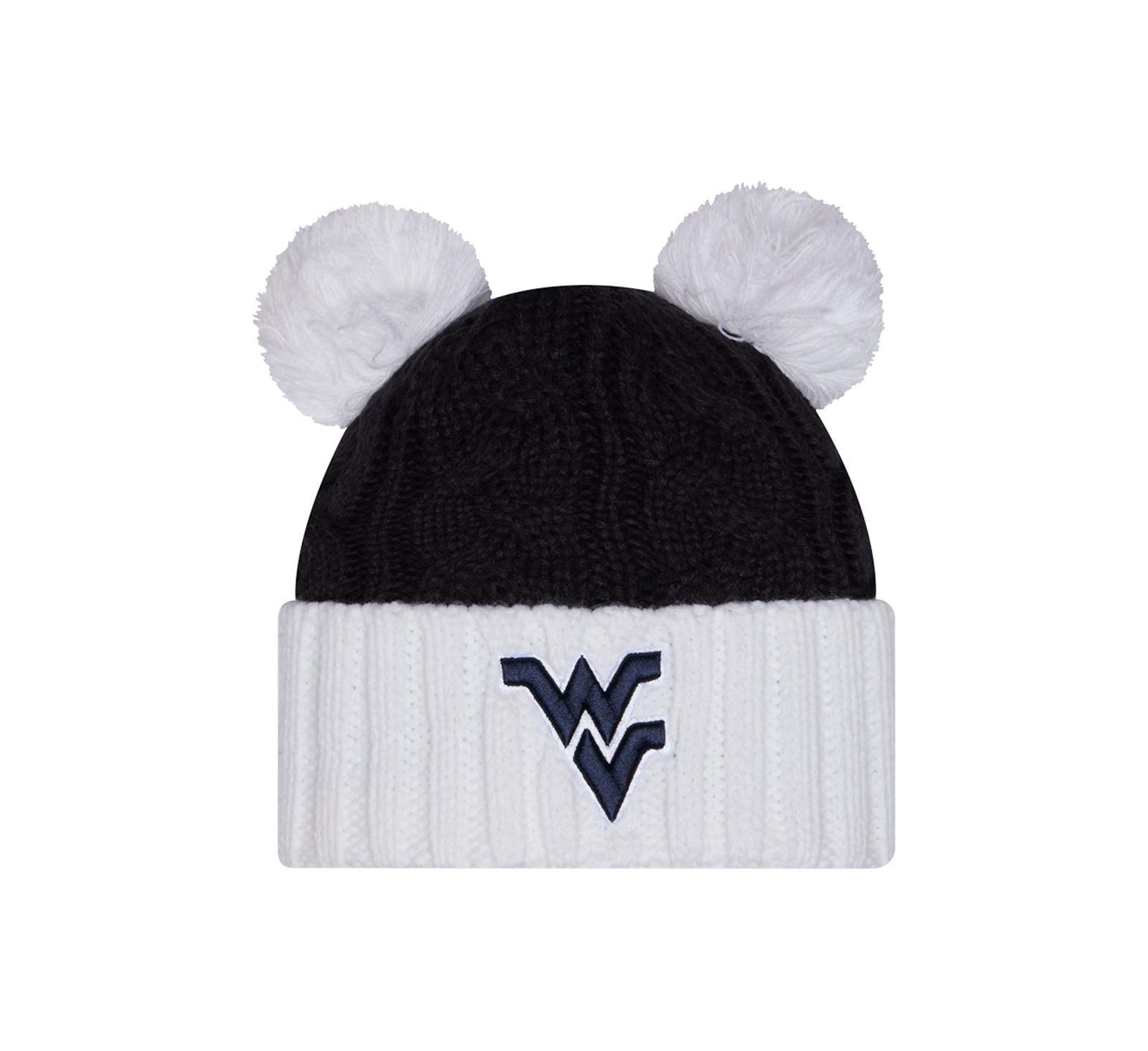 Женская вязаная шапка New Era West Virginia Mountaineers с двойными помпонами, черная