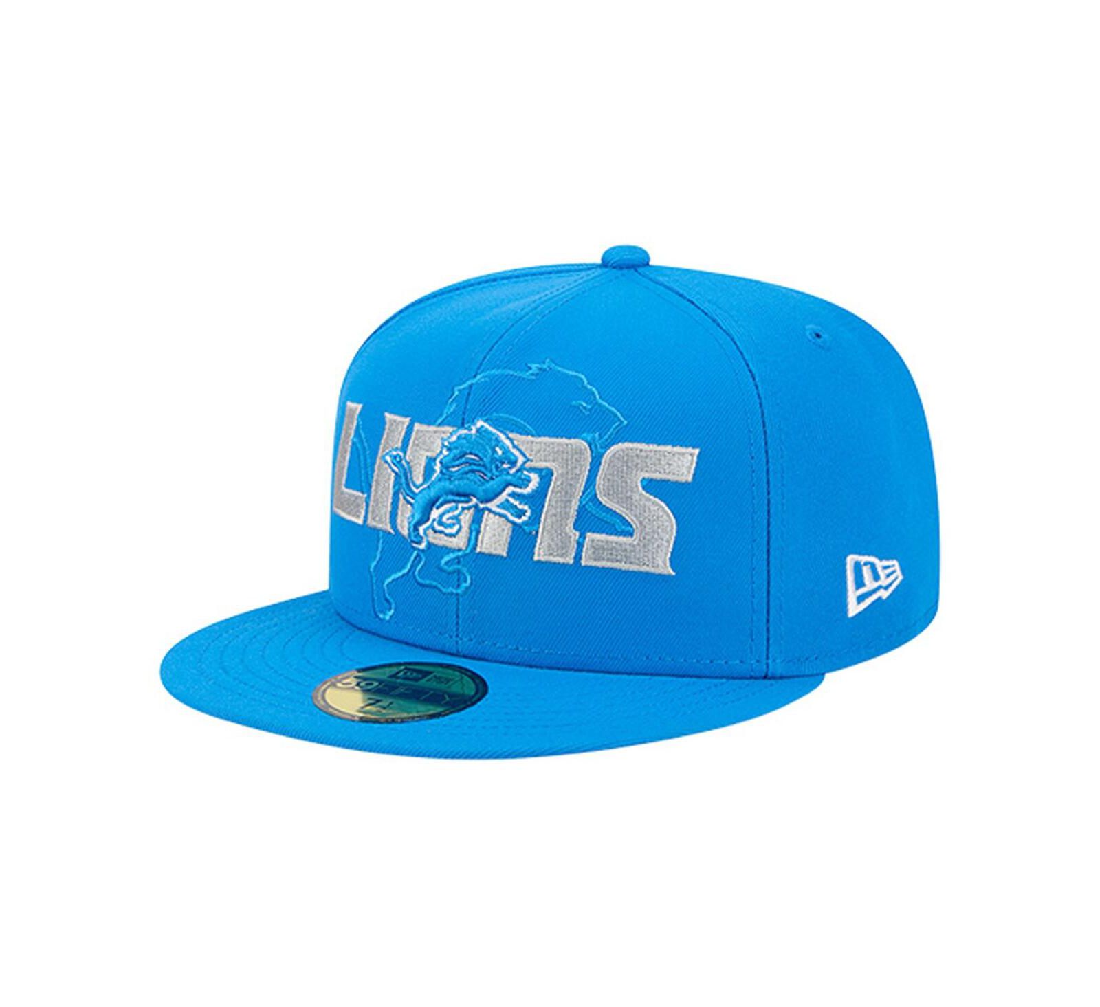 New Era Men's Blue Detroit Lions Overlap Wordmark 59FIFTY Fitted Hat