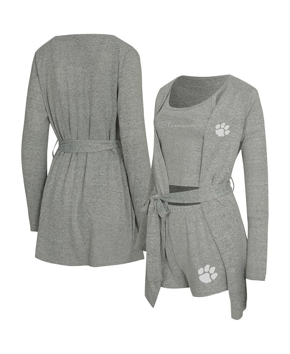 Concepts Sport Женский 3-Piece Gray Clemson Tigers Rigor Tank, Short and Robe Set