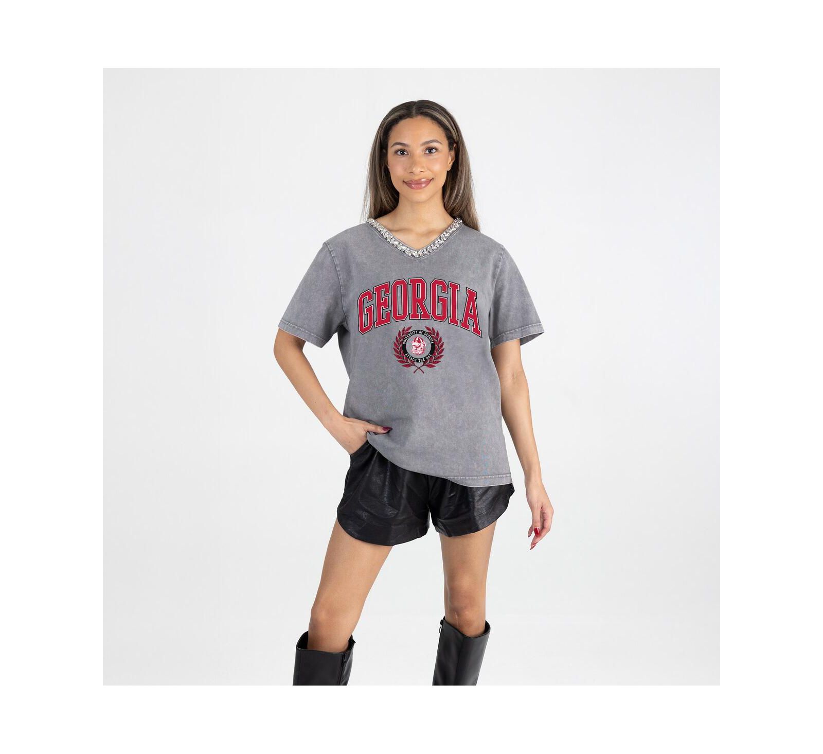 Женская футболка Gameday Couture Georgia Bulldogs Iconic Edge Rhinestone V-Neck Gray