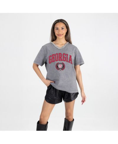 Женская футболка Gameday Couture Georgia Bulldogs Iconic Edge Rhinestone V-Neck Gray