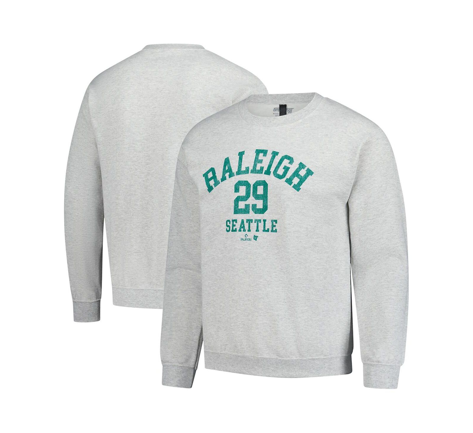 BreakingT Мужская и Женская Cal Raleigh Heather Gray MLBPA Player Name & Number Sweatshirt