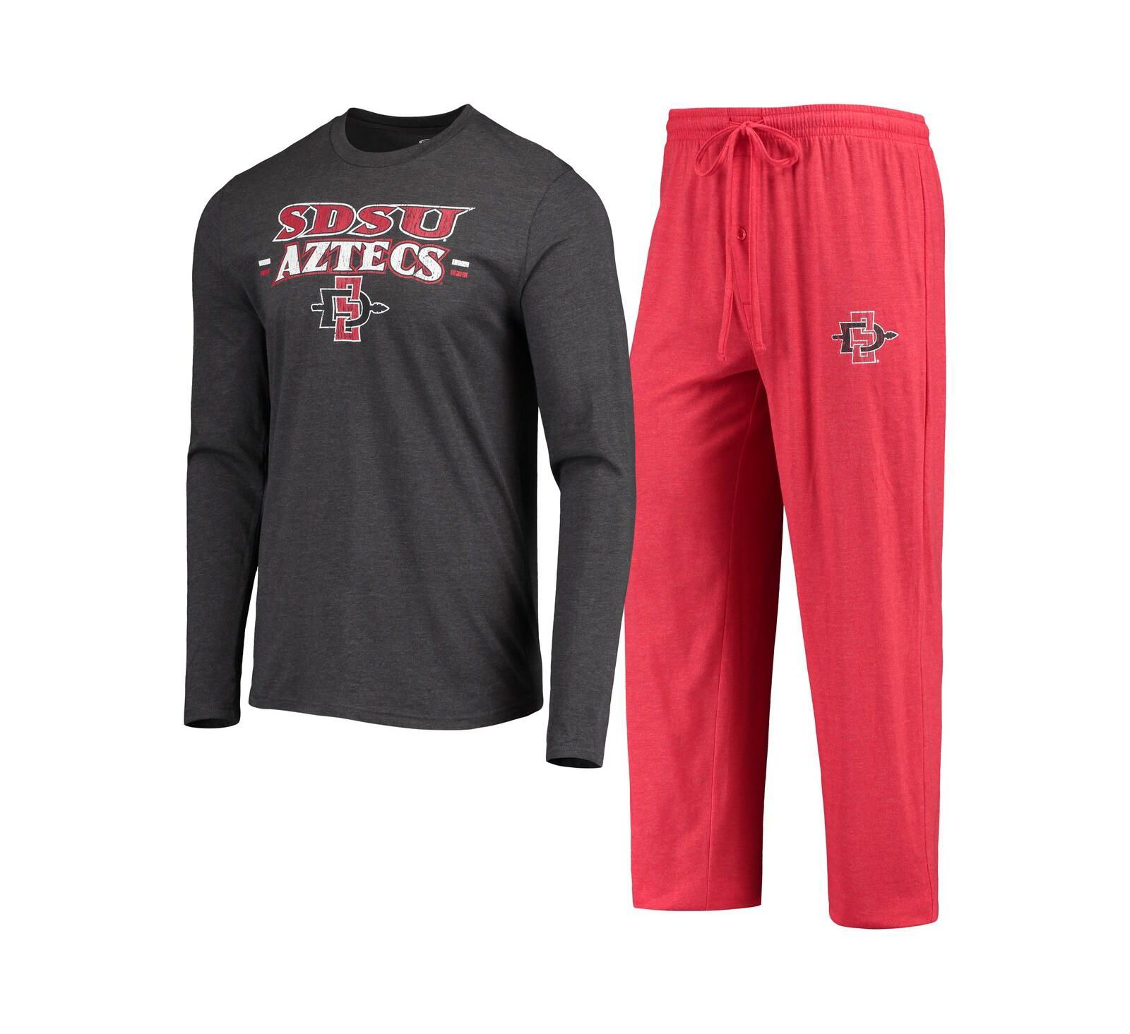 Concepts Sport Men's 2-Piece Cardinal/Heathered Charcoal San Diego State Aztecs Meter Long Sleeve Top and Pants Sleep Set