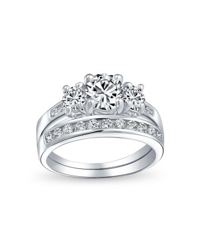 Комплект обручальных колец Bling Jewelry Classic 3CT Round 3 Stone CZ Past Present Future из стерлингового серебра