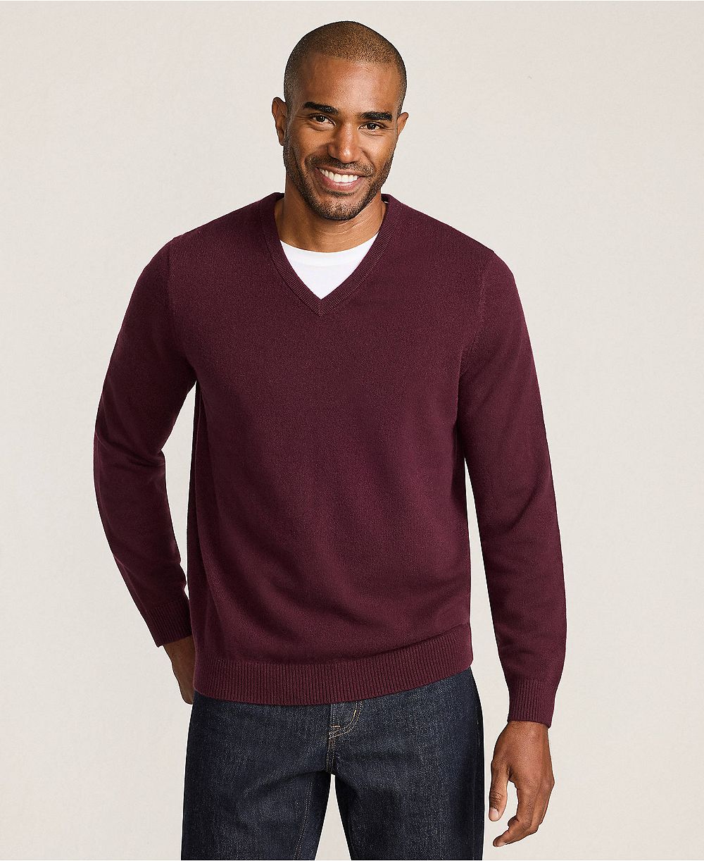 Мужской кашемировый джемпер Lands' End Fine Gauge V-neck