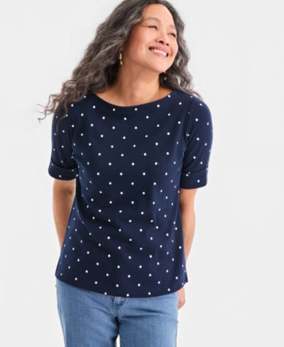Style & Co Petite Elbow-Sleeve Boat Neck Knit Dot Top, Macy's Exclusive