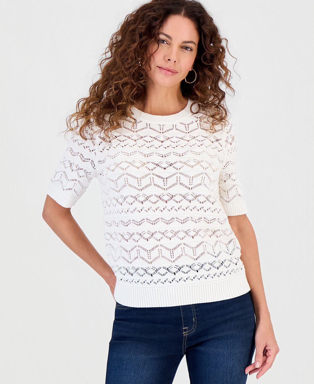 Style & Co Женский хлопковый джемпер pointelle с коротким рукавом