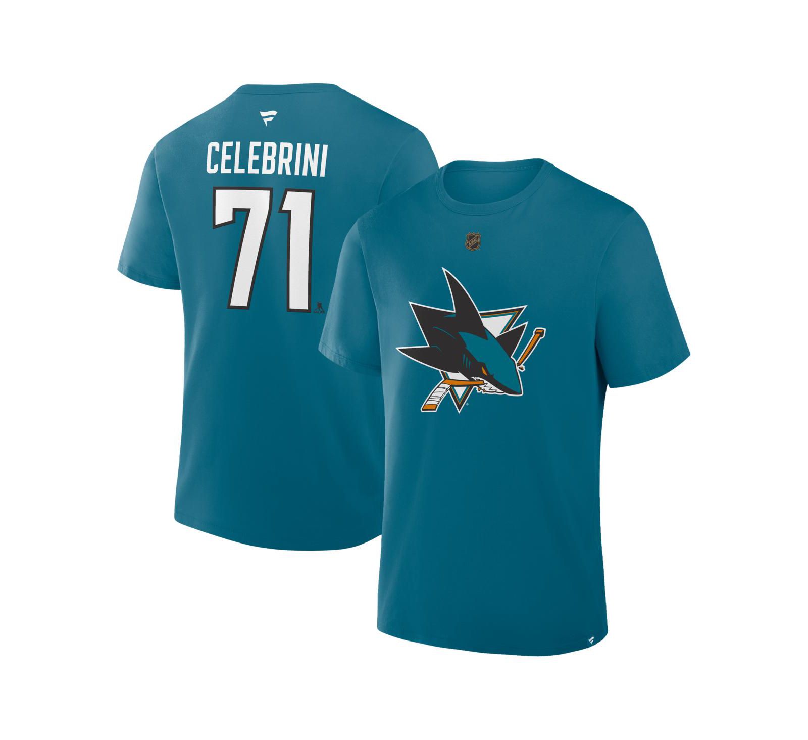 Мужская футболка Fanatics Macklin Celebrini Teal San Jose Sharks Authentic Stack Name & Number