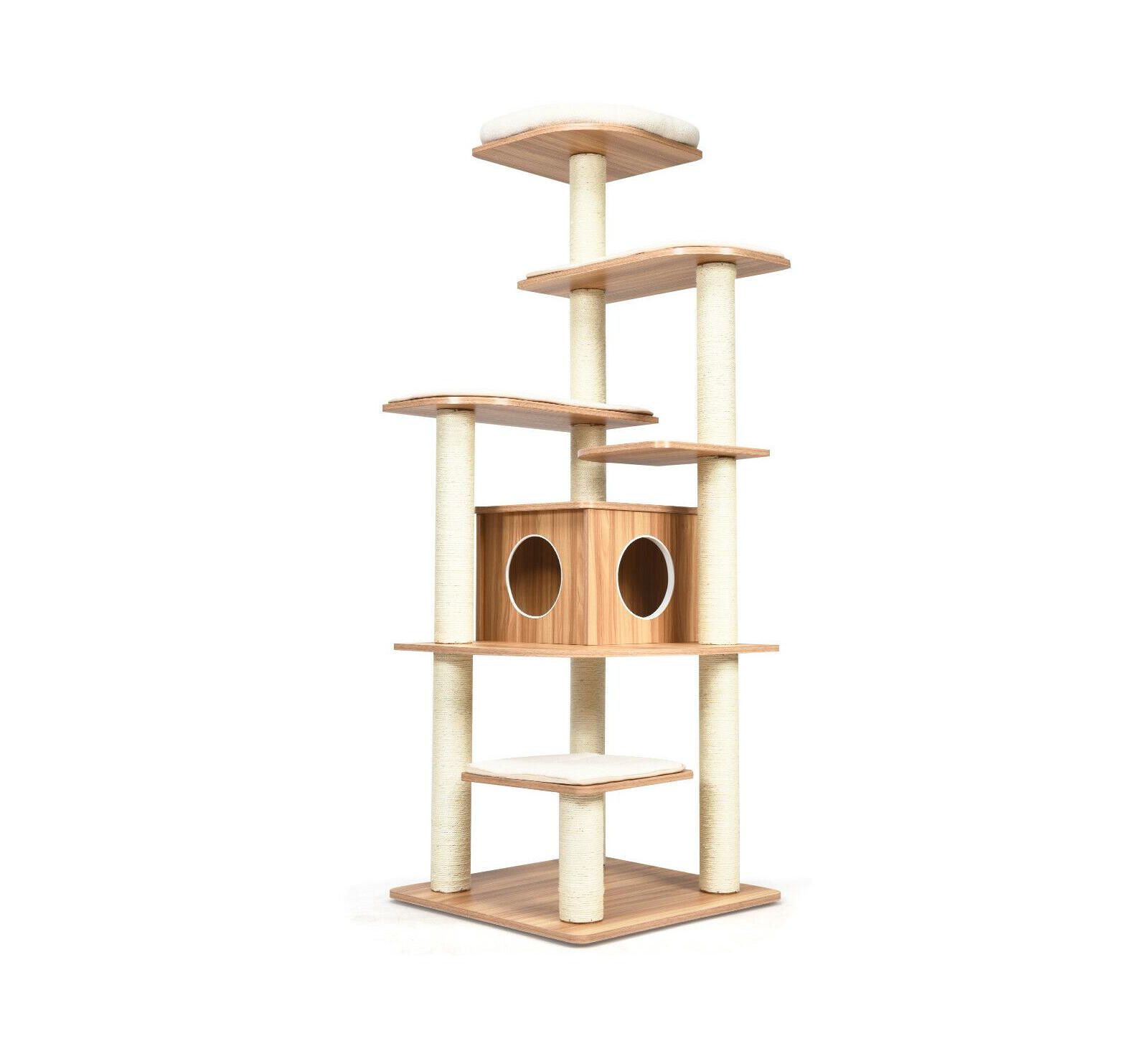 SUGIFT Деревянный кошачий домик на 7 уровней с шестом Sisal
