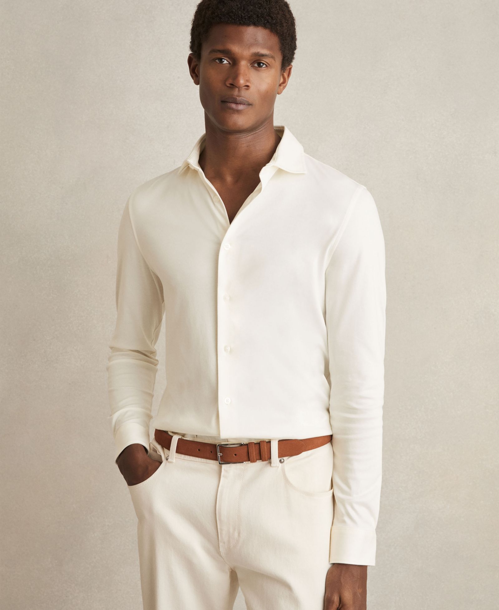 REISS Men's Duke Air-Water Cotton Button-Through Shirt