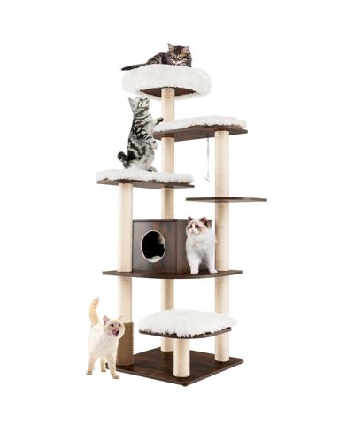 SKONYON 7-Layer Wooden Cat Tree Tall Cat Tower with Sisal Posts and Condo