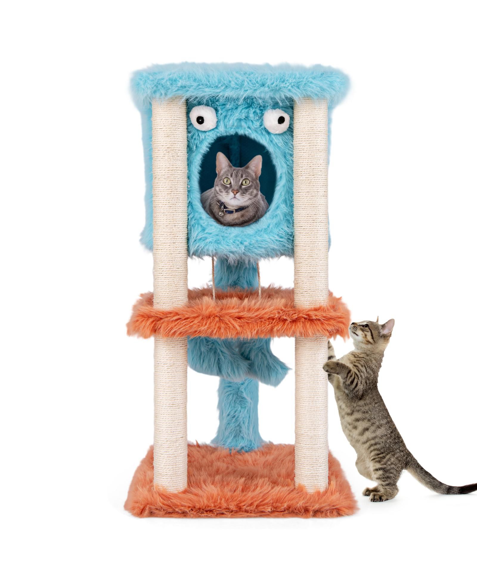 SKONYON Cute Monster-Themed Cat Tower with Private Condo and Soft Long Plush