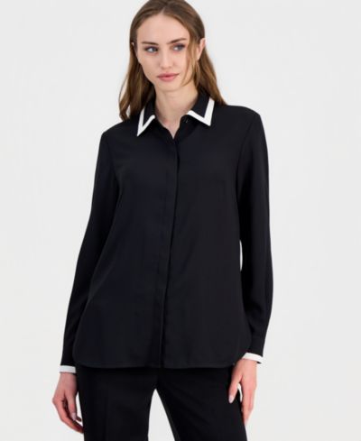 Блузка Anne Klein Women's Contrast-Trim Button-Front