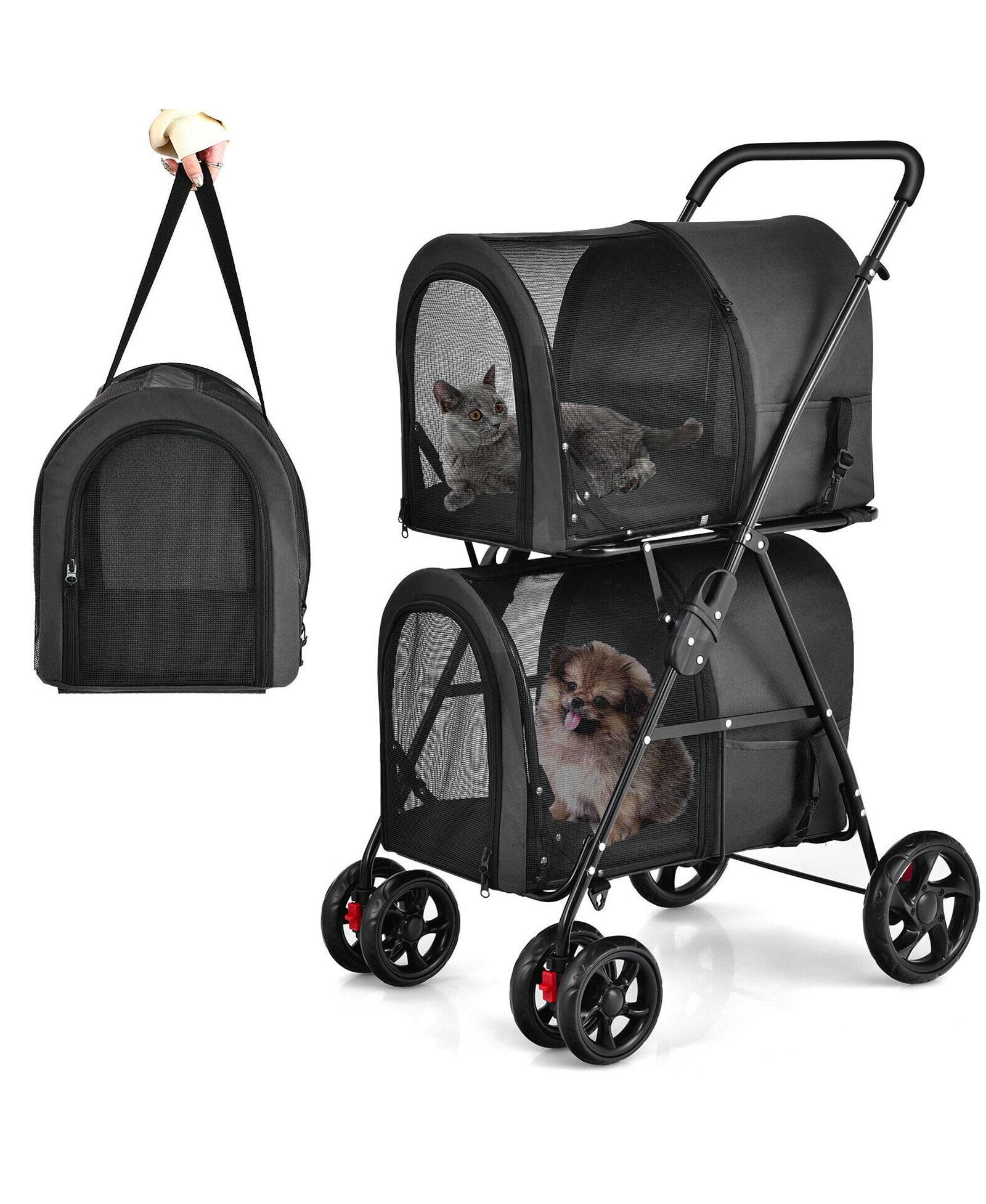 Двойная коляска для домашних животных SUGIFT 4-in-1 с переносной корзиной
