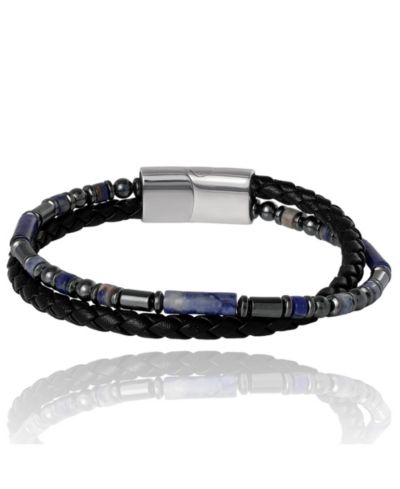 Lucky Brand Men’s Braided and Sodalite Bead 8.5'' Bracelet, Black/Blue, Magnetic Clasp