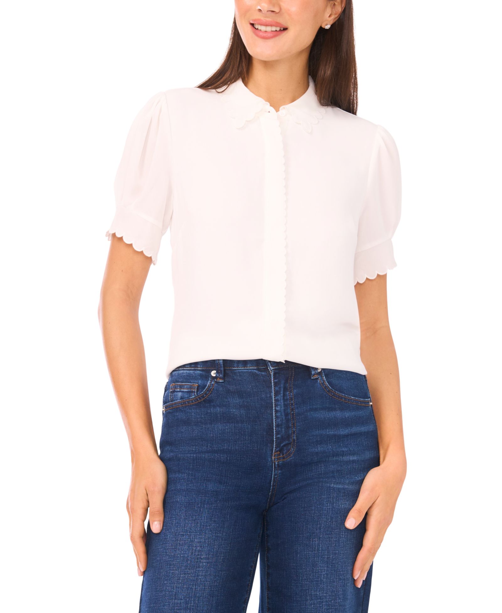 Женский топ CeCe Scallop Button-Down Short-Sleeve