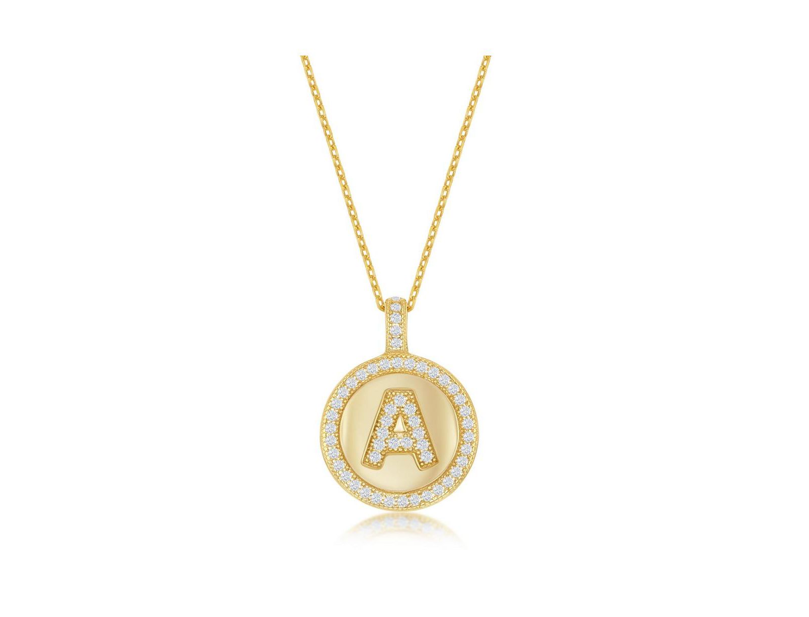 Simona Sterling , Plated Micro Pave CZ Circle Initial Necklace