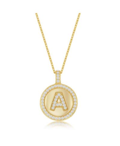 Simona Sterling , Plated Micro Pave CZ Circle Initial Necklace