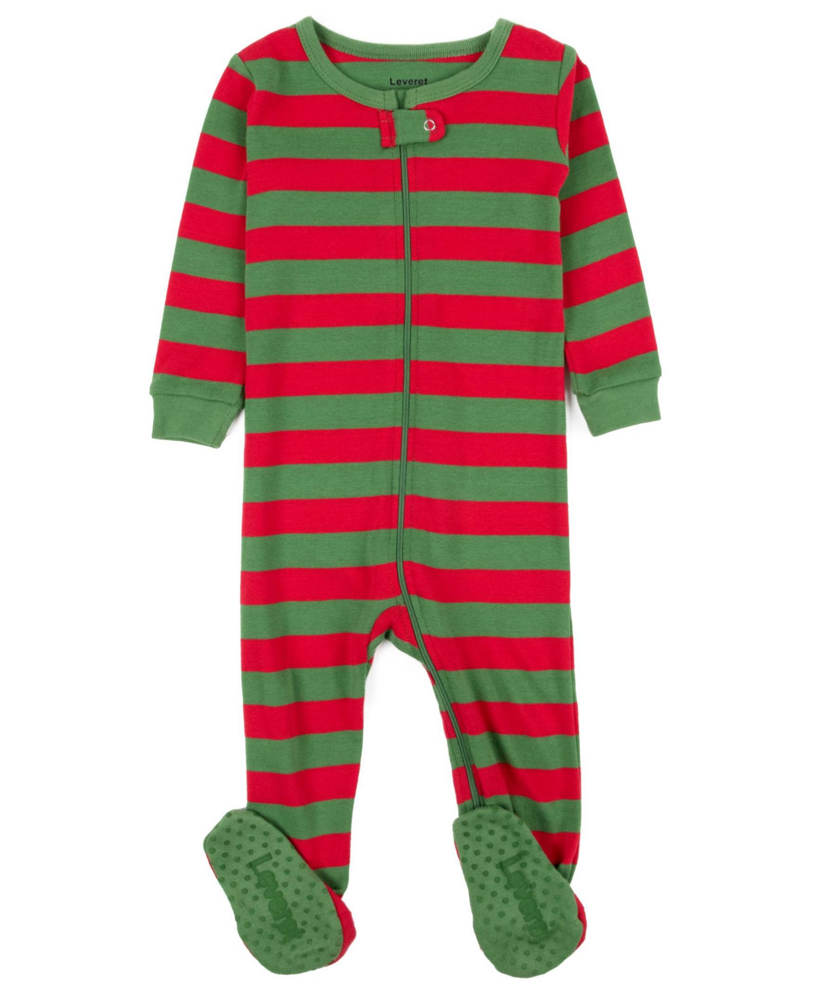 Leveret Baby Footed Cotton Striped Holiday Pajamas