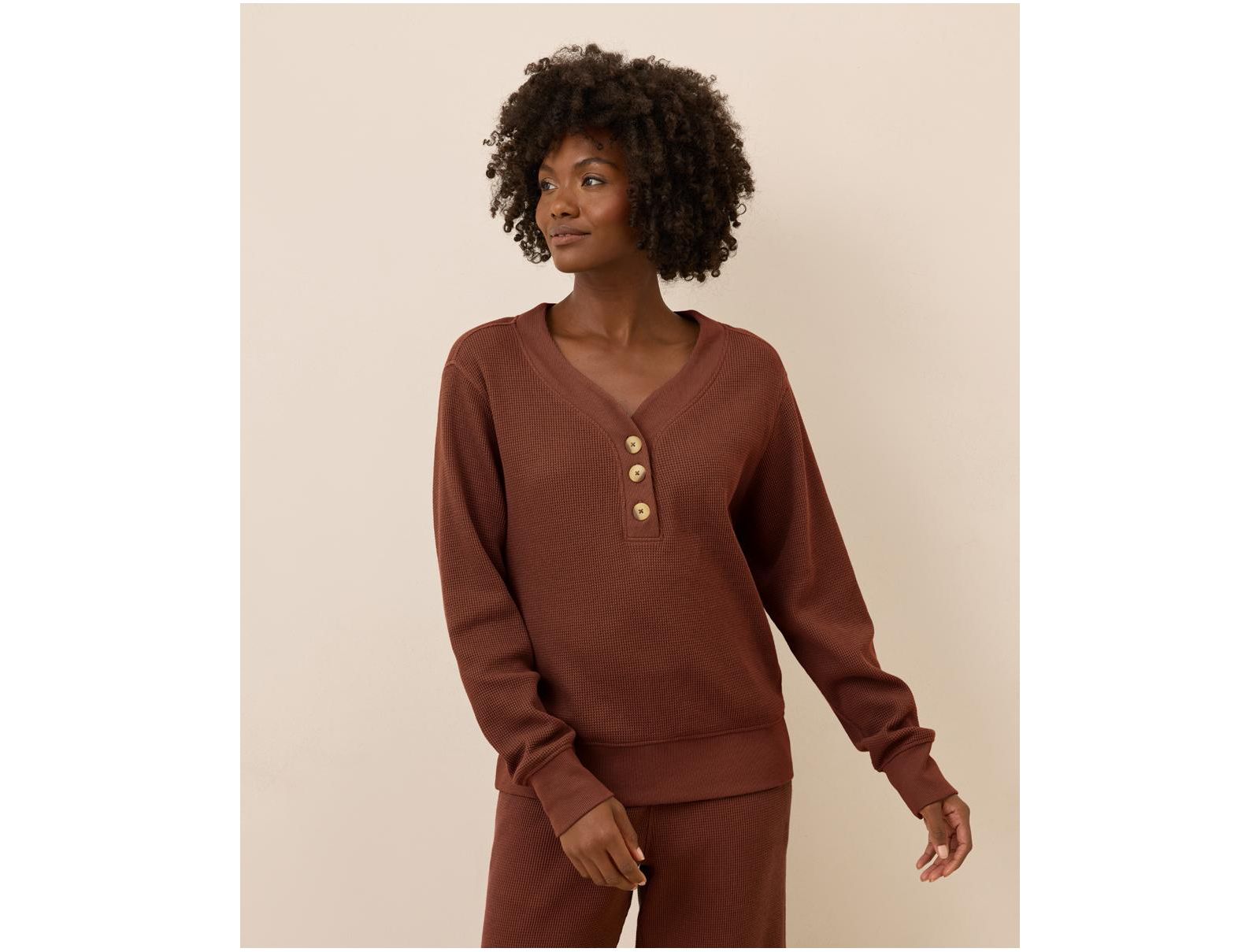 Pact Women's Thermal Waffle Henley Pullover