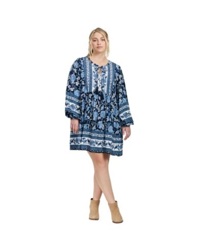Avenue Women's Plus Size Livvy Boho Border Print Mini Dress
