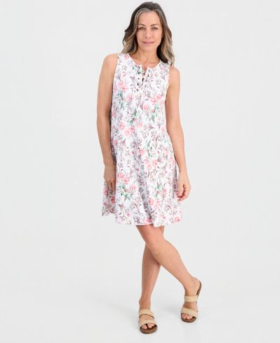 Style & Co Petite Printed Knit Sleeveless Lace-Up Dress, Macy's Exclusive