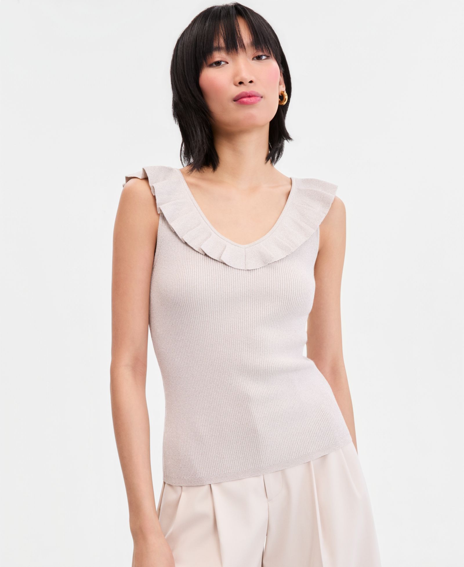I.N.C. International Concepts Women's Ruffle-Trim Metallic Sweater Tank, Macy's Exclusive