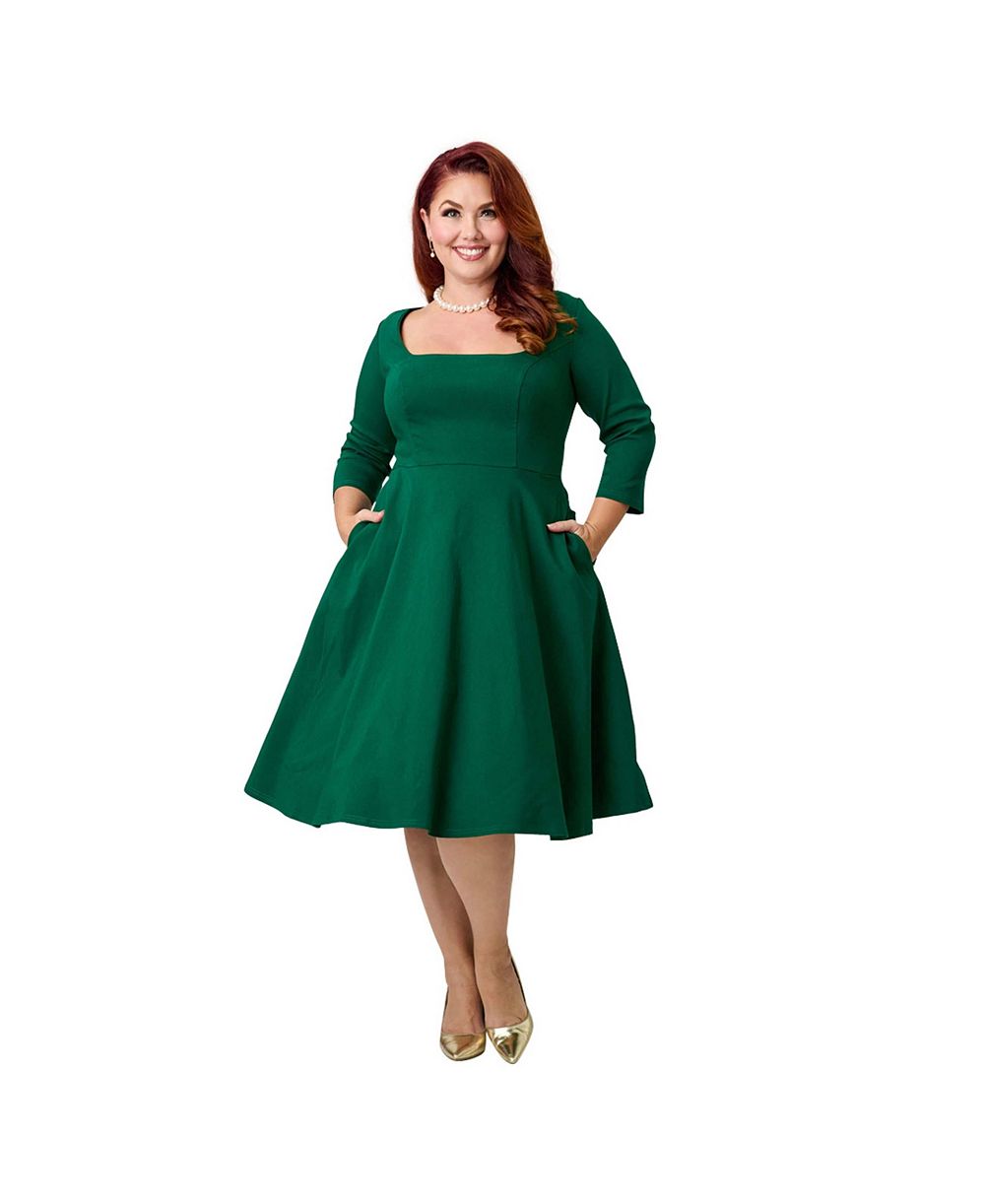 Платье Unique Vintage Plus Size Square Neck Pleated Swing