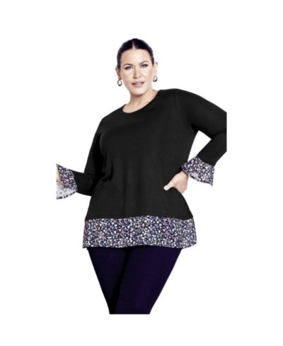 Avenue Women's Plus Size Hacci Chiffon Print Top