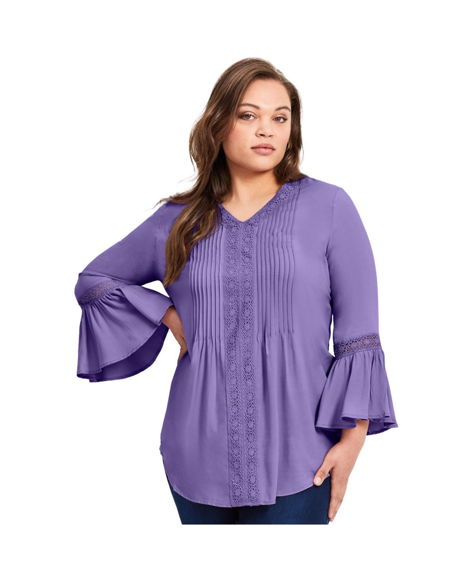 Avenue Women's Plus Size Lace Trim Tunic