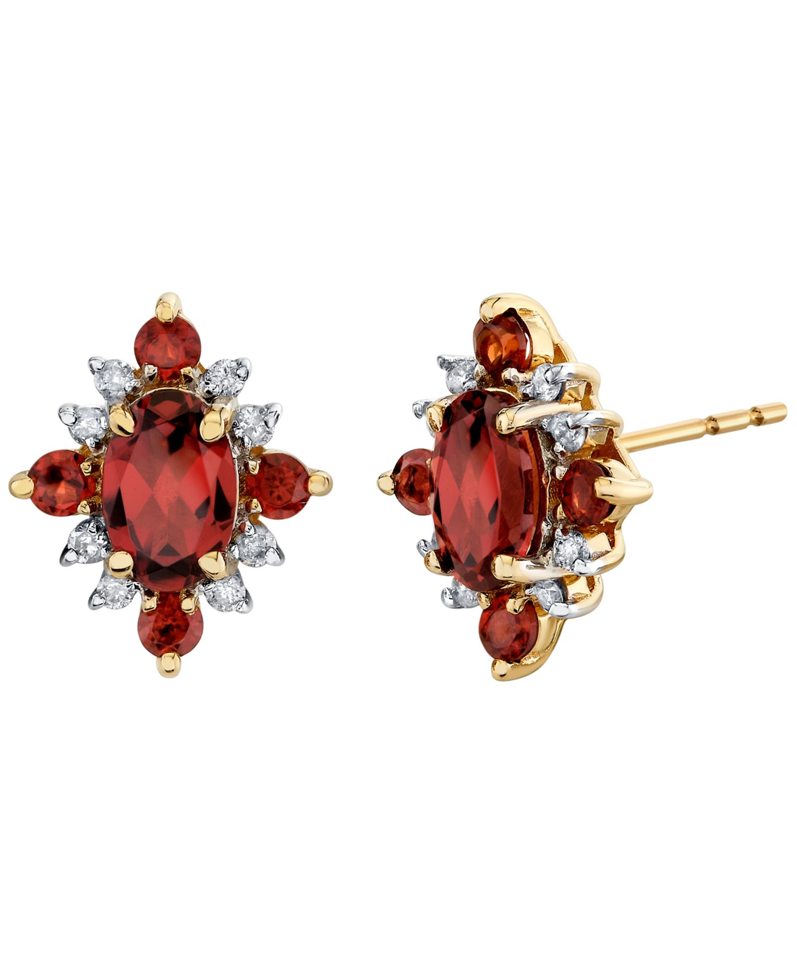 Серьги-гвоздики Macy's с гранатом (1-11/40 ct. t.w.) и бриллиантом (1/8 ct. t.w.) в 10k Yellow Gold