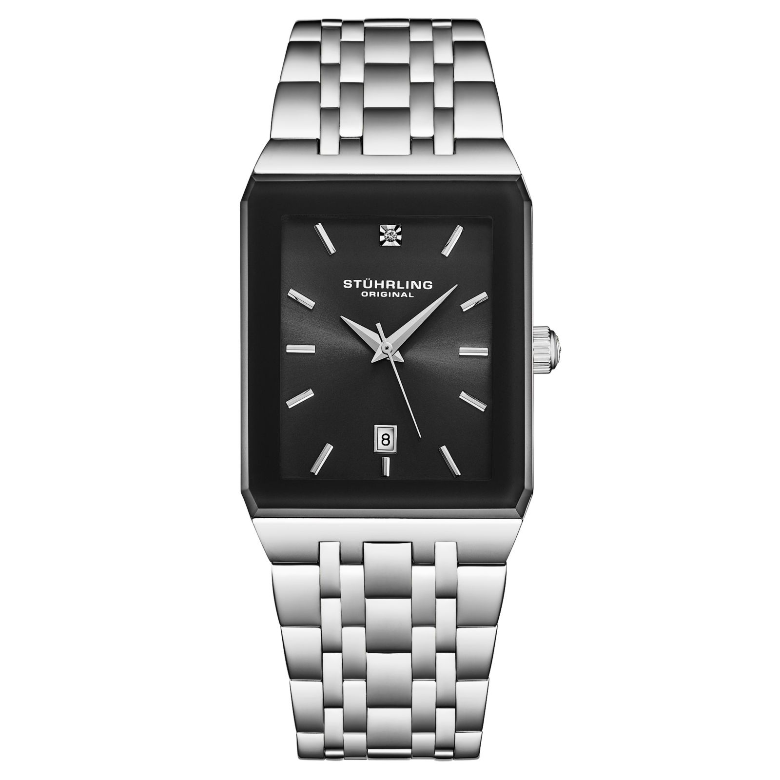 Часы Stuhrling 4084 Modern Rectangular Bracelet Watch - Sunray Dial, Date Display, Slim Stainless Design