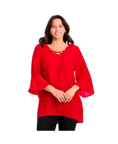 Туника Avenue Women's Plus Size V-Neck Lace-Up Bell Sleeve
