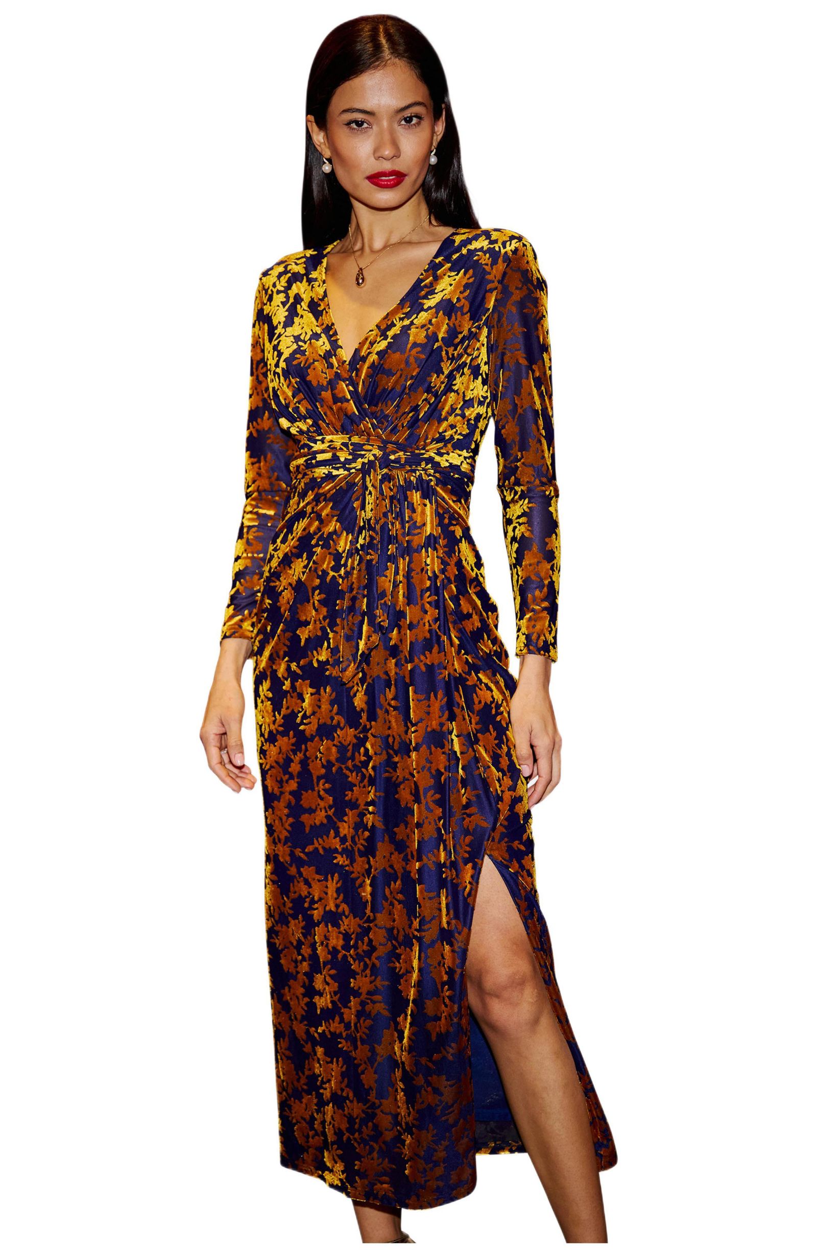 Yumi Women's Dresses Velour Stretch Midi Dress