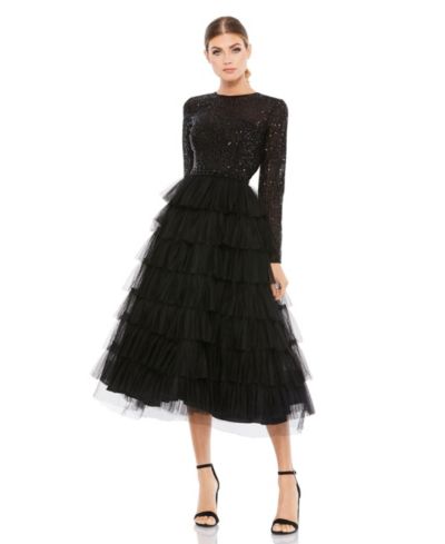 Женское коктейльное платье Mac Duggal Sequined Layered Tulle A-Line