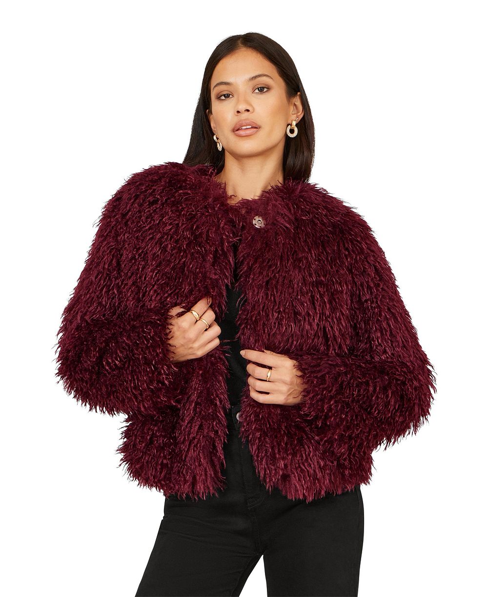 Yumi Women's Fluffy Cropped Faux Fur Coat