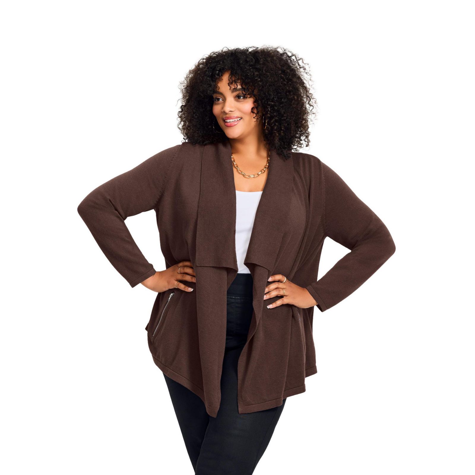 Avenue Женский Plus Size Cascade Cardigan Zipper Pocket