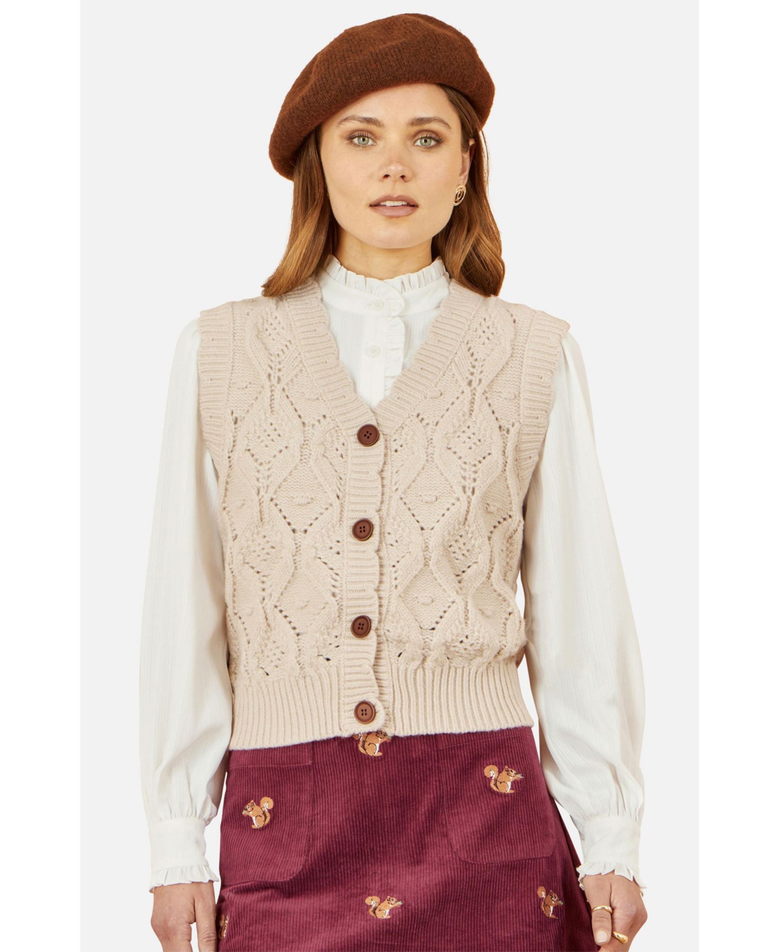 Yumi Женский жилет Chunky Cable Knit Waistcoat Button Up