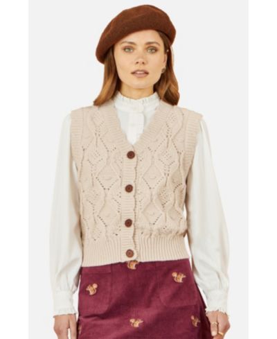 Yumi Женский жилет Chunky Cable Knit Waistcoat Button Up