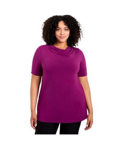 AVENUE Plus Size Cowl Neck Short Sleeve Women's Top