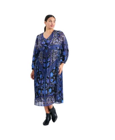 Avenue Women's Plus Size Harmony Twist Front Pleated Dress