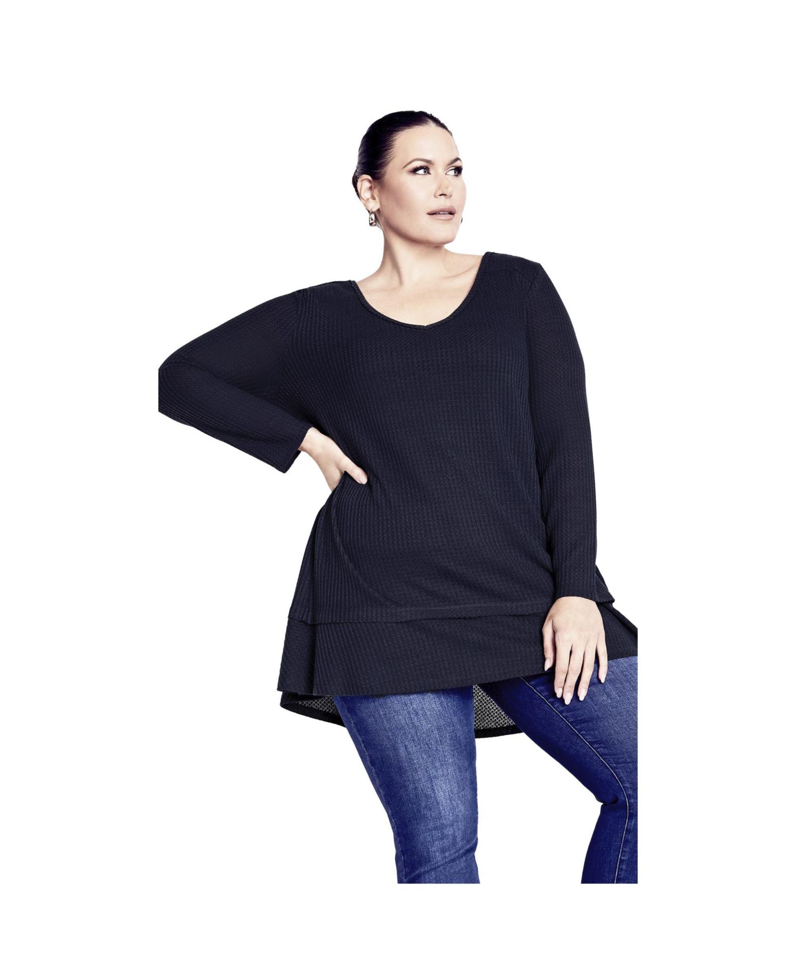 Avenue Women's Plus Size Waffle Ruffle Tunic